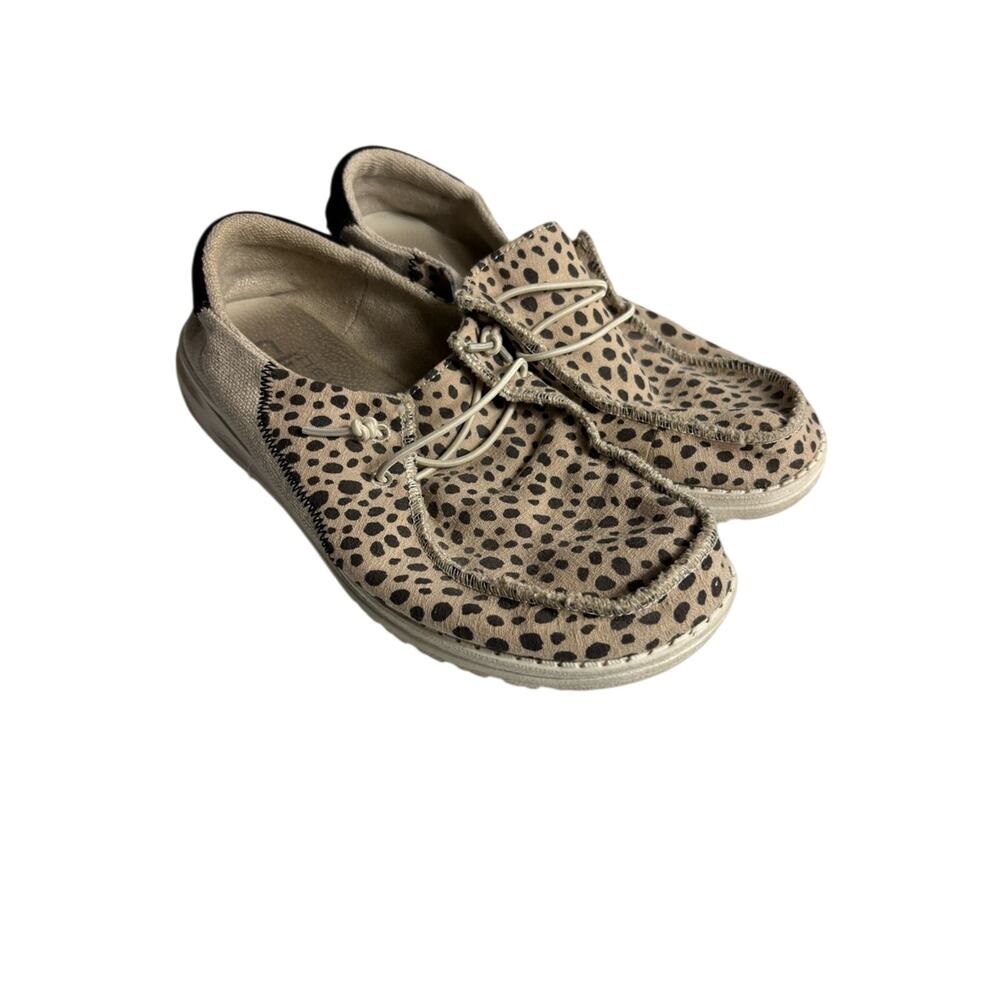 Hey Dude Wendy Tartan Cheetah Beige Slip On Shoes Women Size 8